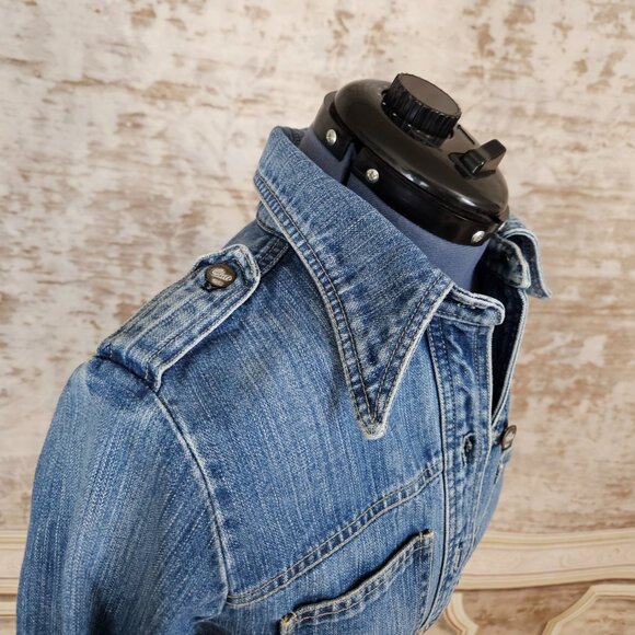 Vintage 1990s Denim Blue Chore Jacket Blue Cult Made in USA XS S Distressed 90s - Picture 9 of 12